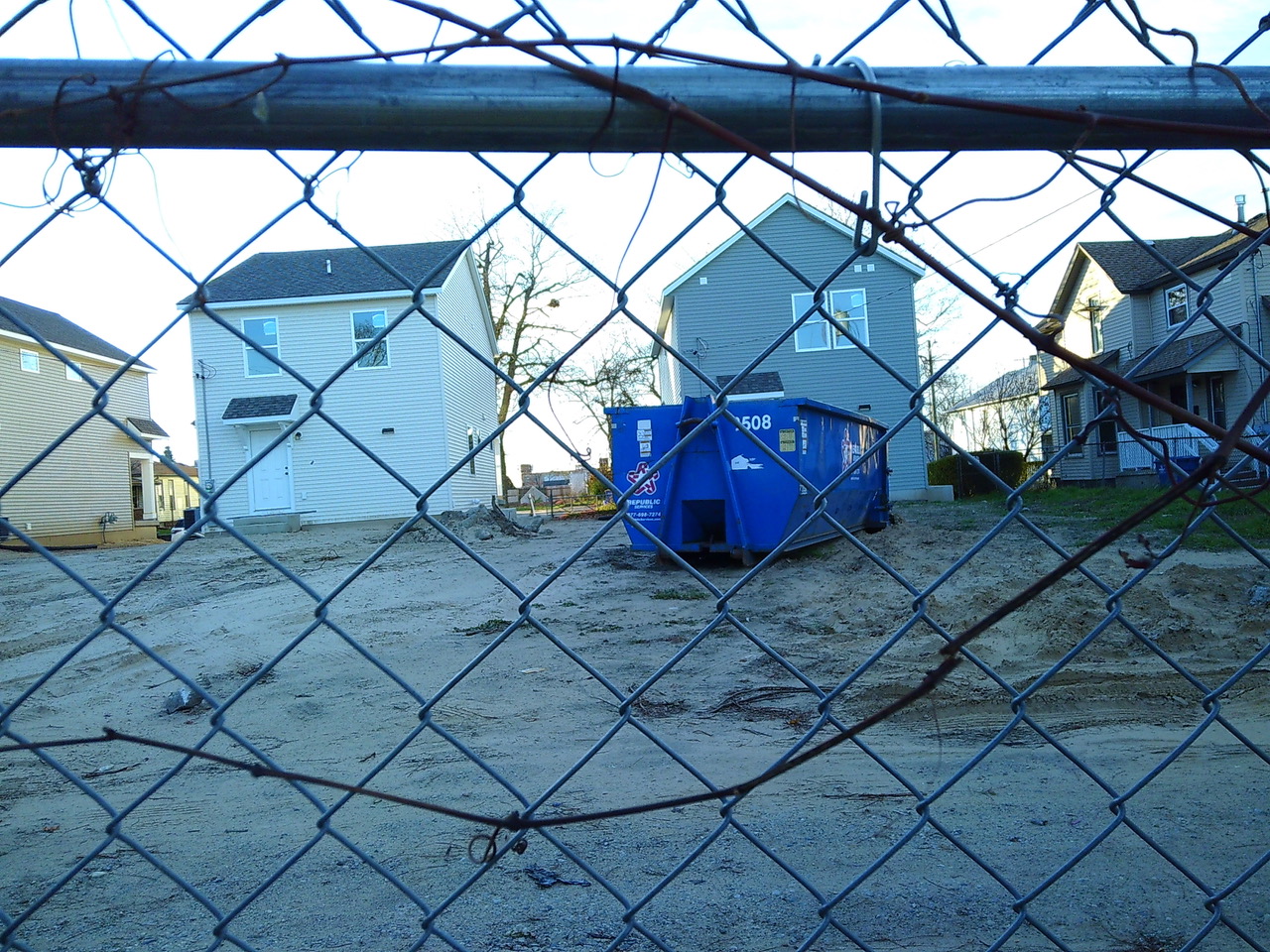Looking at the houses being built next door.